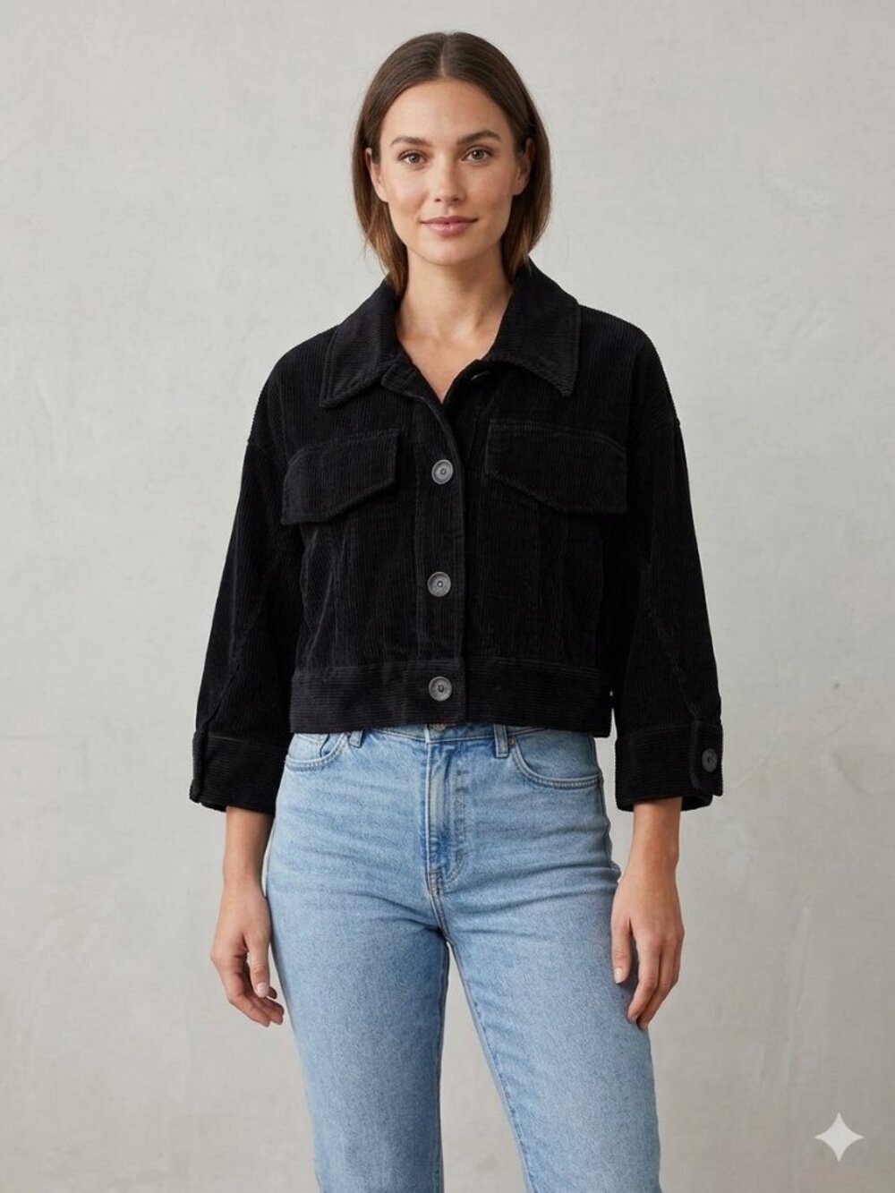 Zara cotton black corduroy cropped utility jacket, size S-M